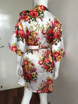 RB033 2018 Svatební Zlaté Písmeno Svatební Roucho Růžové Květinové Tisk Dámské Župany Župan Sexy Okouzlující Kimono oblečení na Spaní Družička Dárek