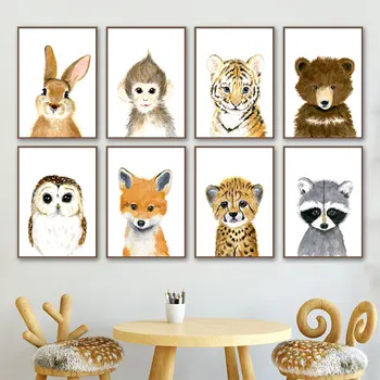 Roztomilé Dítě Zvířat Zeď Umění Akvarel Zvířat Plátno, Plakáty, Žirafa, Zebra Obrázek Vytiskne pro dětský Pokoj Dekorace Malování