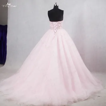 RSE184 Skutečné Fotografie Yiai Výstřih Krajka Up Zpět Tyl plesové Šaty Crystal Růžová Svatební Šaty