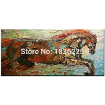 Ručně vyráběné Vysoce Kvalitní Červený Kůň olejomalba na Plátně Běží Koně Nůž Malování Zvířat Obraz pro Obývací Pokoj Dekor
