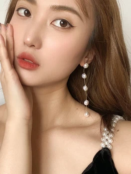 S925 jehly přírodní perlové náušnice dlouhé ukázat tenké náušnice korejský temperament web celebrity vynikající smysl náušnice