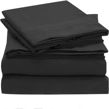 Sada povlečení prostěradlo prostěradlo povlak na Polštář, 3/4ks US Velikost Pevných Dvojče, Plné, Královna, Král California King Bed sheet Set černá