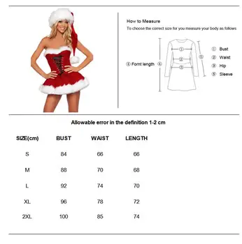 Sexy Dámské Sametové Vánoční ramínek Mini Šaty Miss Santa Claus VÁNOČNÍ Oblečení Kostým