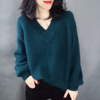 Sexy pletené výstřih svetr, podzimní a zimní móda jednoduché volný bundu, svetr, s dlouhým rukávem plus velikost rally knitwearh0032