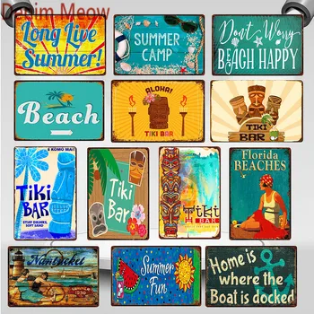 Shabby Chic Tiki Bar Florida Beach Kovové Známky Vintage Letní Tábor Kalifornie Surfování Paradise Wall Art Samolepky Home Decor WY92