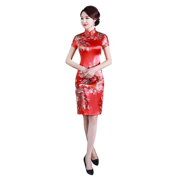 Shanghai Příběh Orientální Květinové Tisk Krátké šaty Qipao čínské tradiční šaty cheongsam s Květinovým Národní Trend šaty 4 Barvy