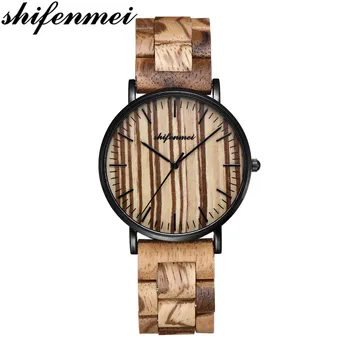 Shifenmei Bambusové dámské Hodinky Dřevěné ciferníku s měřítkem Muži Quartz Hodinky Popruhy relojes mujer marca de lujo Mirar Relojes