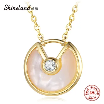 Shineland 925 Sterling Silver, Přírodní Kulaté Shell Náhrdelník Pro Ženy Šperky Jedinečný Design Osobnosti Přívěsek Dárek K Narozeninám