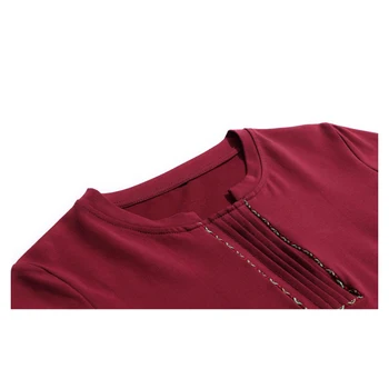 Shintimes Záhyby Patchwork T-Shirt Plus Velikost T Košile Ženy Dlouhý Rukáv Bavlněné Tričko 2020 Podzim Ženy Oblečení Podzim Tričko Femme