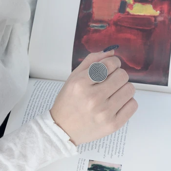 Silvology 925 Sterling Silver Konopí Lano Spirála Povrch Kroužky Kolem Huňaté Korálek Vintage Prsteny pro Ženy Korea Festival Šperky Dárek