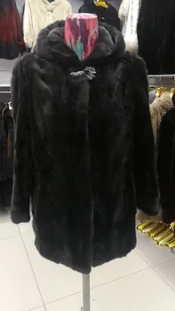 Skutečný Kus Norka Kožešiny Kabát Zimní Bunda Ženy Srst Teplé Oblečení
