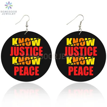 SOMESOOR Mír, Spravedlnost Duše Tištěné Dřevěné Náušnice Black Lives Matter Holka Gang Americký Slunečnice Design Houpat Šperky