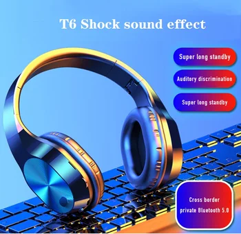 T6 Sluchátka Proti Hluku LED Světlo Bezdrátová Sluchátka Bluetooth Skládací Stereo Sluchátka, Hudební Headset Podporují TFcard Earpods