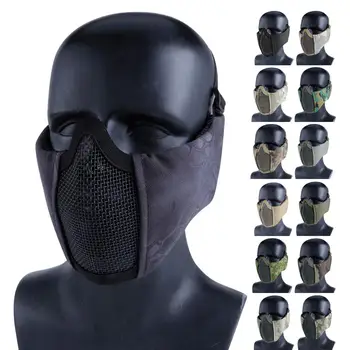Taktické Polovinu Obličeje Masky Airsoft Paintball CS Hra nízkouhlíkové Oceli Pletivo Vojenské Pohodlné s Ochranu sluchu, Masku
