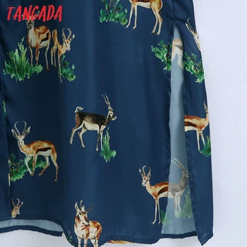 Tangada 2021 Jarní Móda Ženy Zvířecí Tisk Košile Šaty s Páskem Dlouhý Rukáv Elegantní Dámy Midi Šaty 6Z63