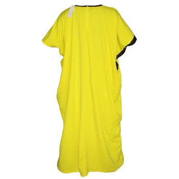 Tilapie ležérní nadrozměrné módní velké elastické dámské žluté šaty maxi dlouhé solid plus velikosti batwing rukáv vestidos