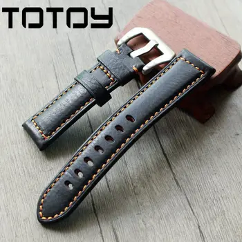 TOTOY Brack Kůže Watchband,třísločiněné Vintage Kožené Hodinky Popruh 20MM 21MM 22MM 24MM 26MM Oranžové Prošití Watchband