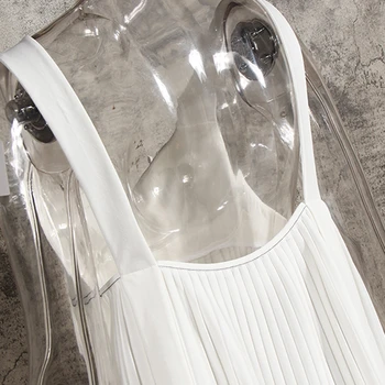 TWOTWINSTYLE Bílé Patchwork Ruched Vesty Pro Ženy bez Rukávů V Neck Loose Elegantní Vesta Ženské 2020 Letní Módní Nové Oblečení