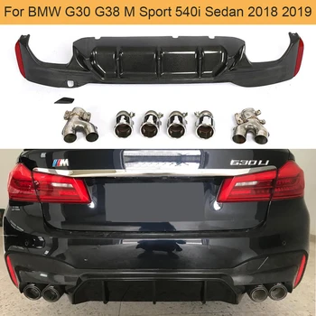 Uhlíkové Vlákno / PP Zadní Nárazník Difuzor pro BMW 5 Série G30 G38 M Sport Sedan 540i 2017-2019 s Tipy Výfuku Zadní Lip Ne M5