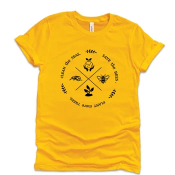 Uložit Včely Rostliny Více Stromů, Čisté Moře Žena, T-shirt Chránit životní Prostředí Trička Světě Den Země Graphic Tee Dropshipping