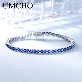 UMCHO Luxusní Vytvořené Nano Modrý Safír Náramek Solid Real 925 Sterling Silver Náramky & Náramky, Romantické Dárky Pro Ženy