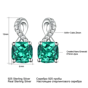 UMCHO Real 925 Sterling Silver Jemné Náušnice Drahokam Vytvořen Nano Emerald Stud Náušnice Pro Ženy, Dárek k Narozeninám Jemné Šperky