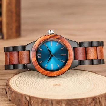Unikátní Safír Modrá Tvář Dřevěné Hodinky Ručně vyráběné Plné Dřevěné Kapela Quartz Hodinky Dámské Hodinky Dámské Šaty Hodiny Reloj Mujer