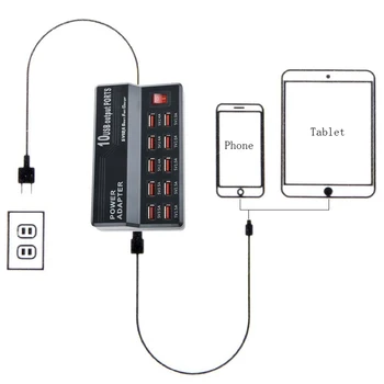 Univerzální 10 Porty NÁS, EU, UK Plug Rychlé Inteligentní USB Nabíječka Cestovní Napájecí Adaptér, Nabíjecí Stanice Pro Mobilní Telefon, Tablet