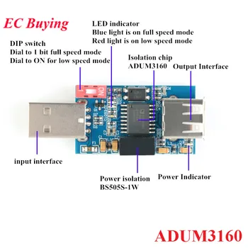 USB Izolátor 1500V Odpojovač ADUM3160 Modul Tažné Rada pro Ochranu USB na USB Izolaci s USB 2.0