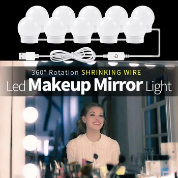 USB LED 12V Make-up Lampy Nástěnné Světlo Beauty 2 6 10 14 Žárovky Kit Pro toaletní Stolek Plynule Stmívatelné Hollywood Marnost Zrcadlo Světlo
