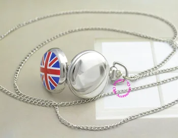Velkoobchodní anglicky, anglie, velká británie UK vlajka hodinky ženy lady dívka náhrdelník stříbrná módní antibrittle smalt zrcadlo