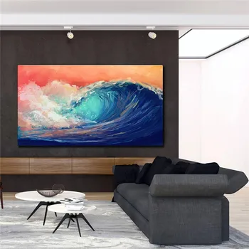 Velké Velikosti Barevné Omílání mořské Vlny Umění Plakátu Moderní Krajina Obrázek Umění Zeď pro Obývací Pokoj Zdi Malířské Plátno