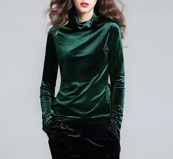 Velurové Rolák Halenka Ženy 2020 Podzim Zima Korean Vintage Dlouhý Rukáv Ženy Topy Streetwear Halenky Haut Femme Košile