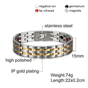 Vinterly Magnetický Náramek Samec Gold-barva Nerezové Oceli Magnetický Náramek Energie, Zdraví Germanium Přívěsky Pánské Náramky 2018