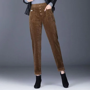 Volné Elastické Vysokým Pasem Manšestrové Kalhoty Harém Ženy, Vintage Propnutá Noha Kalhoty Plus Velikosti 5XL Solidní Neformální Kotník-Délka Kalhoty