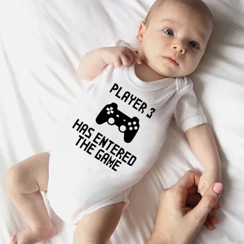 Vtipné Kojenecké Baby Romper Hráč 3 Vstoupil Do Hry Tisk Krátký Rukáv Novorozence Oblečení Batole Chlapec Dívka Kombinéza