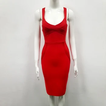 Vysoce Kvalitní Sexy V Neck Hlubokým Výstřihem Zelená Červená Hedvábí Obvaz Šaty 2020 Celebrity Módní Návrhář Večerní Party Šaty Vestido