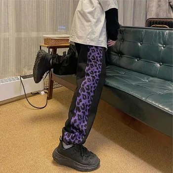 Vysoký Pasu Jogger Pro Ženy Leopard Tisk Stripe Cargo Kalhoty Ležérní Volné Kapsy Tepláky 2020 Oblečení Kalhoty Streetwear