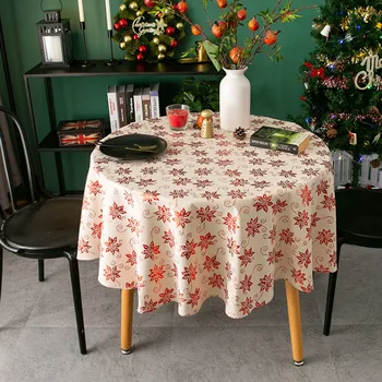 Vánoční Dekorace Kulatý Ubrus Povlečení Bavlna Vločka Japonský Tisk Kuchyň Jídelní Stůl Krycí Tkanina Vánoční Ozdoby