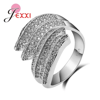 Vánoční Hot Prodej 925 Sterling Silver Ring Pro Ženy Lesklé Crystal Módní Šperky Zásnubní Snubní Prsteny Velikost 6-10