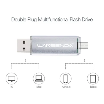 Wansenda Kovové Flash Disky USB OTG flash Disk 4GB 8GB 16GB 32GB 64GB 128GB 256GB Dual flash disk pro android Smartphone/Tablet