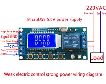 WAVGAT Micro USB Digitální LCD Displej Časové Zpoždění Relé Modul DC 6-30V Ovládání Multifunkčního Spínače Spouštěcí Cyklus Modulu