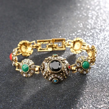 Wbmqda Bohémský Módní Náramky Starožitné Zlaté Barevné Květinové Náramky Pro Ženy Vintage Svatební Etnické Indické Šperky