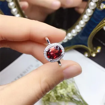 WEAINY Klasické Jednoduché Módní Šperky 925 Sterling Silver Dámy Oválný Přírodní Červený Granát Jeden Kámen Ring Design