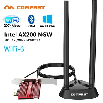Wifi 6 3000Mbps Intel AX200 5.1 Bluetooth PCIe Adaptér 802.11 ax AX200NGW Síť Wifi Wlan Card Wireless Desktop Adaptér AX200