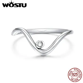 WOSTU Vlny Ring 925 Sterling Silver CZ, Geometrické Jednoduché Prsteny Pro Ženy, Svatební Zásnubní Výročí Šperky Dárek CQR650