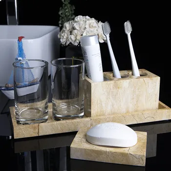 WSHYUFEI Evropské umýt set pryskyřice koupelna šesti-dílná Luxusní koupelna kit dekorace držák na zubní kartáček Mýdlo mléko láhev