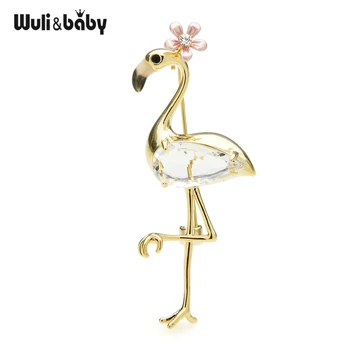 Wuli&baby Crystal Flamingo Ptačí Brože Pro Ženy, Smalt Nosit Květinové Pták Party Ležérní Kancelář Brož Kolíky Dárky
