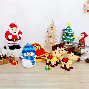 Xizai Veselé Vánoční Dárek Santa Claus Sněhulák Strom, Losů, Sobů Zvířat Sáně 3D Model Mini Stavební Bloky, Cihly Hračky bez Krabice