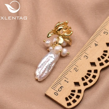Xlentag Barokní Přírodní Perlový Náušnice Zlato Lotus Náušnice ve Tvaru Ženy, Dárky Ušlechtilé Luxusní Jednoduché Ruční Perlové Šperky GE0984